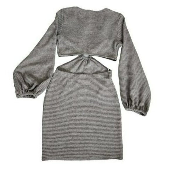 FORE The Elizabeth Chronicles O-Ring Cutout Bodycon Ribbed Dress Gray Medium NWT - Picture 3 of 12
